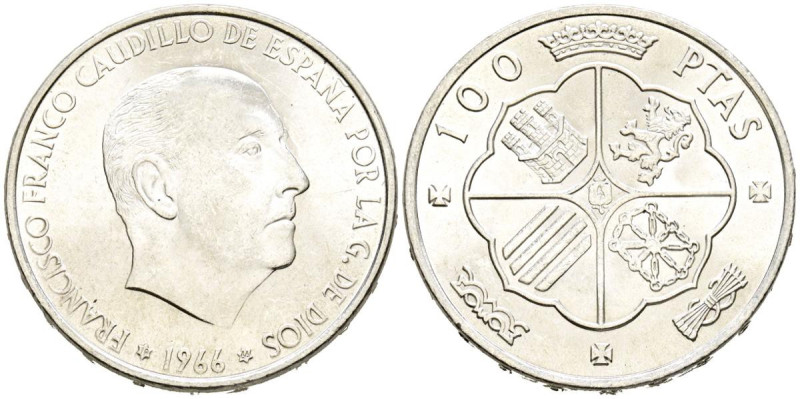 ESTADO ESPAÑOL (1936-1975). 100 pesetas. (Ar. 19,02g/34mm). 1966 *19-66. Madrid....