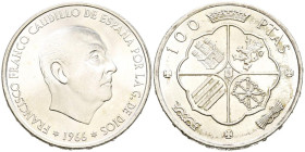 ESTADO ESPAÑOL (1936-1975). 100 Pesetas. (Ar. 19,03g/34mm). 1966 *19-68. Madrid. (Cal-2019-147). SC. Precioso brillo.