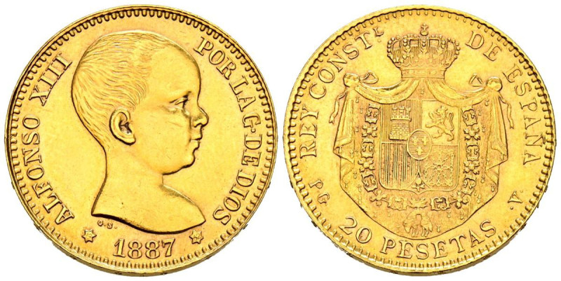 ESTADO ESPAÑOL (1936-1975). 20 pesetas. (Au. 6,47g/ 21mm). 1887 *19-62. Madrid P...
