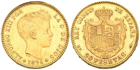 ESTADO ESPAÑOL (1936-1975). 20 Pesetas. (Au. 6,45g /21mm). 1896 *19-62. Madrid MPM. (Cal-2019-173). EBC+.