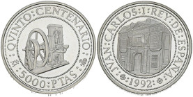 JUAN CARLOS I (1975-2014). 5000 Pesetas. (Ar. 53,84g/40mm). Serie Quinto Centenario. Serie VI. 1992. FNMT. Ceca de Sevilla. PROOF.