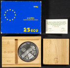 JUAN CARLOS I (1975-2014). 25 Ecu (Ar. 168,75g/73mm). Madrid Capital Europea de la Cultura. 1992. FNMT. FDC. Incluye estuche original y certificado de...