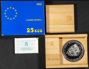 JUAN CARLOS I. 25 Ecu. (Ar. 168,75g/73mm). Serie de la Marina Española. Churruca, Gravina y Alcalá Galiano. 1995. FNMT. FDC. Presentada en estuche ofi...
