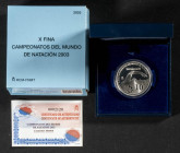 JUAN CARLOS I (1975-2014). 10 Euros (Ar. 27,00g/40mm). X FINA. Campeonato del Mundo de Natación. 2003. FNMT. PROOF. Incluye estuche original y certifi...