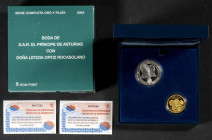 JUAN CARLOS I (1975-2014). Boda Real Príncipe Felipe y Doña Letizia Ortiz. Serie Completa. 2 valores: 200 Euros en oro (1) y 10 Euros (2) en plata. 20...