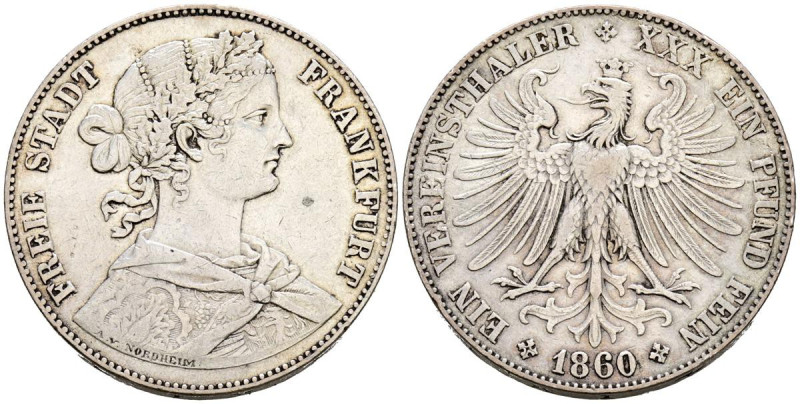 ALEMANIA. 1 Vereinsthaler (Ar. 18,43g/33mm). 1860. Frankfurt. (Km#360). MBC.
