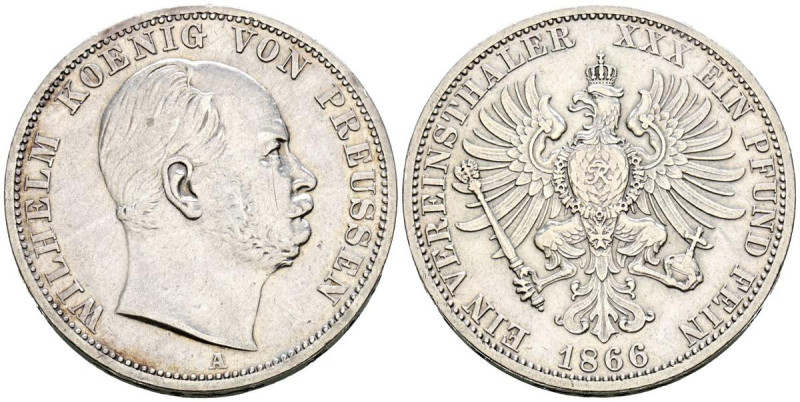 ALEMANIA. 1 Vereinsthaler (Ar. 18,43g/33mm). 1866. Guillermo I. Berlín A. (Km#49...