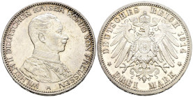 ALEMANIA. 3 Mark (Ar. 16,67g/33mm). 1914. Guillermo II. Berlín A. Prusia. (Km#538). EBC-. Ligeras marquitas.