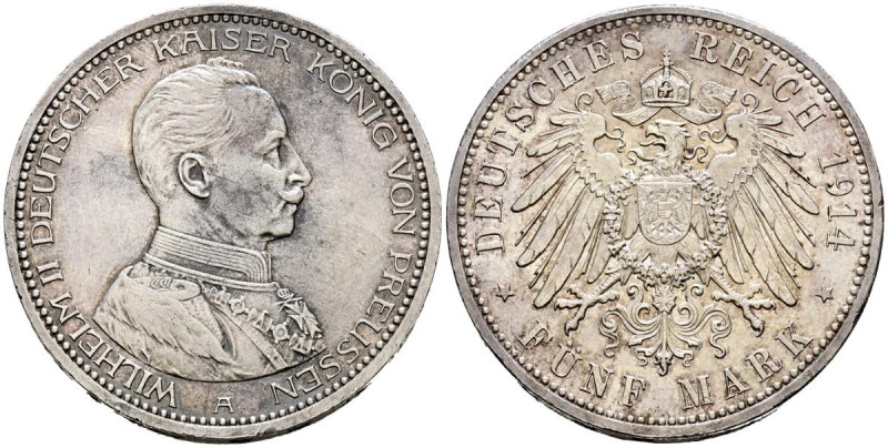 ALEMANIA. 5 Mark (Ar. 27,75g/38mm). 1914. Guillermo II. Berlín A. Prusia. (Km#53...