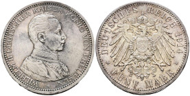 ALEMANIA. 5 Mark (Ar. 27,75g/38mm). 1914. Guillermo II. Berlín A. Prusia. (Km#536). MBC+. Bonito tono.