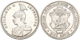 ÁFRICA ALEMANA. 1 Rupia. (Ar. 11,68g/31mm). 1890. Guillermo II. (Km#2). MBC+. Limpiada. Rara.