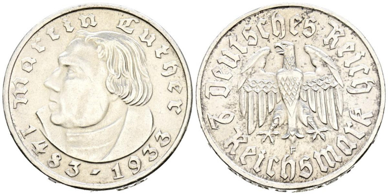 ALEMANIA. 2 Reichsmark (Ar. 8,03g/25mm). 1933. Sttutgart. Aniversario del nacimi...