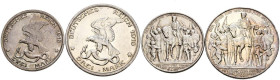 ALEMANIA. Pareja de 2 y 3 Mark conmemorativos del Centenario de la victoria sobre Napoleón en Leipzig. 1913. Gillermo II. Prusia. (Km#532/534). Difere...