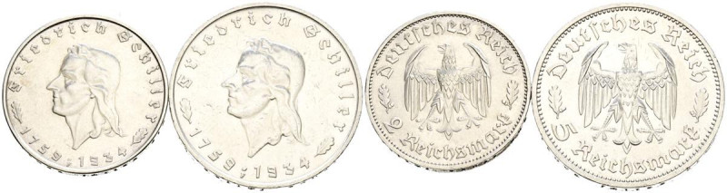 ALEMANIA. Pareja de 2 y 5 Reichsmark en plata acuñados en 1934. II Reich. Stuttg...