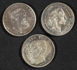 ALEMANIA. Conjunto de 3 monedas de 5 Mark acuñados en 1898 (1) y 1903 (2) en las cecas de Berlín (A) y Munich (D). Diferentes estados de conservación....