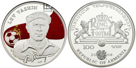 ARMENIA. Pareja de 100 Dram en plata de la serie de Reyes del Fútbol: Lev Yashin y Zbigniew Boniek. Peso medio por moneda: 28.22g. PROOF. Una de las p...