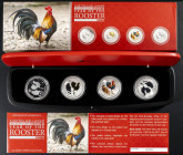 AUSTRALIA. Set oficial y completo de la Serie Australian Lunar Silver Coin. 2017. Año del Gallo. El set incluye 4 monedas de plata pura (tipo onza) co...