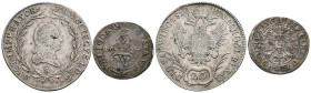 AUSTRIA. Pareja de 2 y 20 Kreuzer acuñados en 1623 y 1810 por Fernando II y Francisco I en Augsburgo y Viena. Diferentes estados de conservación. A EX...