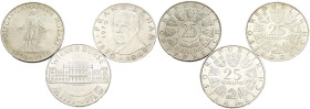 AUSTRIA. Bonito conjunto formado por 3 piezas en plata de 25 Schilling acuñadas en 1956, 1970 y 1971. Alto nivel de conservación general. A EXAMINAR....