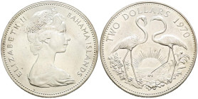 BAHAMAS. 2 Dollars (Ar. 29,88g /40mm). 1970. Isabel II. Llantrisant Mint. (Km#9). SC. Precioso brillo.