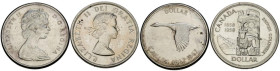 CANADÁ. Pareja de 1 Dollar en plata acuñados en 1958 y 1967 respectivamente. Alto nivel de conservación general. A EXAMINAR.