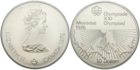 CANADÁ. 10 Dollars. (Ar. 48,10g/45mm). 1976. Juegos Olímpicos de Montreal´76. Hockey. (Km#112). SC.