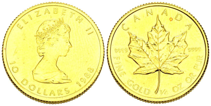CANADÁ. 10 Dollars (Au. 7,80g/20mm). 1988. Isabel II. (Km#189). Oro de 0,999 mil...