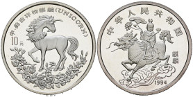 CHINA. 10 Yuan (Ar. 31,03g/40mm). 1994. Unicorn. (Km#675). PROOF. Tirada de sólo 4000 unidades.