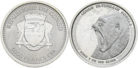 CONGO. 5000 Francs (Ar. 31,22g/39mm). 2020. Serie Gorila de espalda plateada. SC.