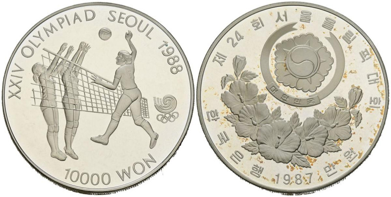 COREA DEL SUR. 10.000 Won. (Ar. 33,49g/40mm). 1987. Olimpiadas de Seúl´88. Volei...