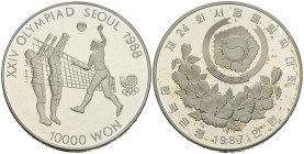 COREA DEL SUR. 10.000 Won. (Ar. 33,49g/40mm). 1987. Olimpiadas de Seúl´88. Voleibol. (Km#63). PROOF.