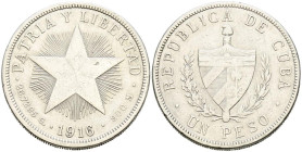 CUBA. 1 Peso. (Ar. 26,35g/38mm). 1916. (Km#15.2). MBC-.