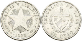 CUBA. 1 Peso. (Ar. 26,61g/38mm). 1932. (Km#15.2). MBC.