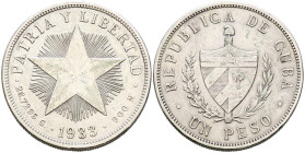 CUBA. 1 Peso. (Ar. 26,69g/38mm). 1933. (Km#15.2). MBC.