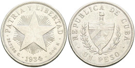 CUBA. 1 Peso. (Ar. 26,61g/38mm). 1934. (Km#15.2). MBC.