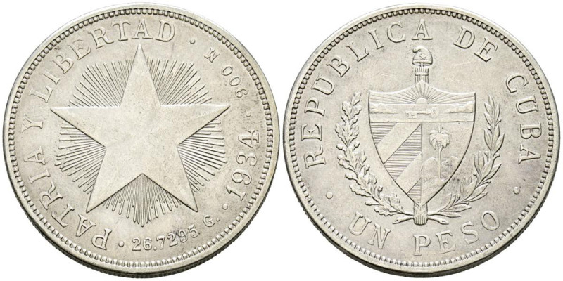 CUBA. 1 Peso. (Ar. 26,69/38mm). 1934. (Km#15.2). MBC+.