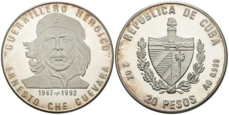 CUBA. 20 Pesos. (Ar. 62,08g/45mm). 1992. Che Guevara. (Km#532). PROOF.