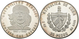 CUBA. 20 Pesos. (Ar. 62,08g/45mm). 1992. Che Guevara. (Km#532). PROOF.
