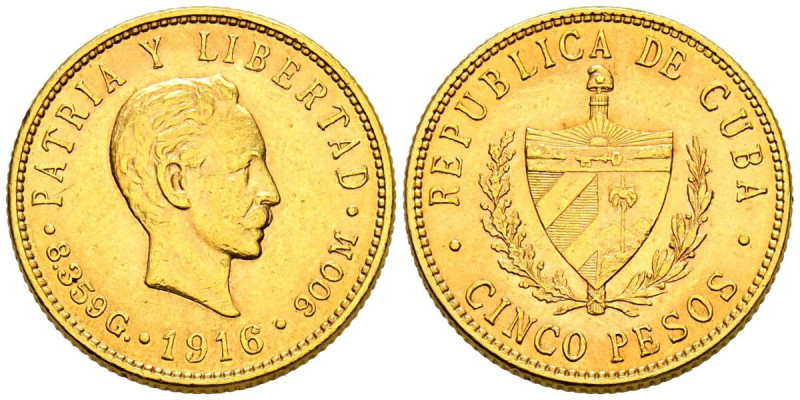 CUBA. 5 Pesos (Au. 8,36g/22mm). 1916. José Martí. (Km#19). MBC+.