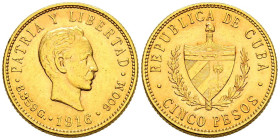 CUBA. 5 Pesos (Au. 8,36g/22mm). 1916. José Martí. (Km#19). MBC+.