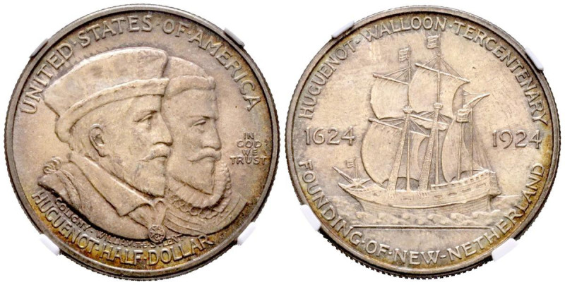 ESTADOS UNIDOS. 50 Cents. (Ar. 12,50g/31mm)*. 1924. III Centenario Huguenot-Wall...