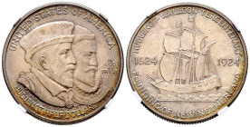 ESTADOS UNIDOS. 50 Cents. (Ar. 12,50g/31mm)*. 1924. III Centenario Huguenot-Walloon. (Km#154). Encapsulado por NGC MS 65. *Peso y medida teóricos. Esc...