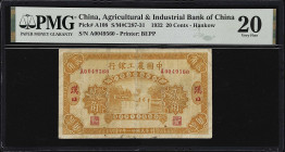 (t) CHINA--REPUBLIC. Agricultural & Industrial Bank of China. 20 Cents, 1932. P-A108. S/M#C287-31. PMG Very Fine 20.
Hankow, serial number A0049560. ...