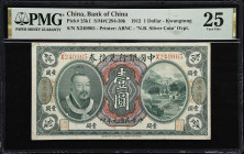 (t) CHINA--REPUBLIC. Bank of China. 1 Dollar, 1912. P-25k1. S/M#C294-30k. PMG Very Fine 25.
Kwangtung, serial number X240965. Green and multicolour, ...