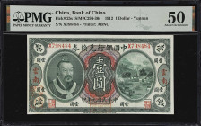 CHINA--REPUBLIC. Bank of China. 1 Dollar, 1912. P-25s. S/M#C294-30r. PMG About Uncirculated 50.
Yunnan, serial number X798484. Green and multicolour,...