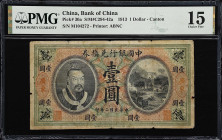 CHINA--REPUBLIC. Bank of China. 1 Dollar, 1913. P-30a. S/M#C294-42a. PMG Choice Fine 15.
Canton, serial number M104272. A popular design with Huangdi...