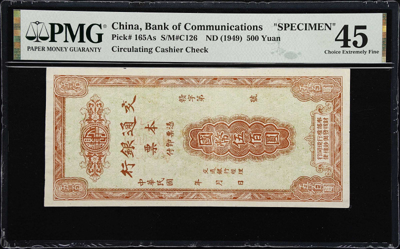 CHINA--REPUBLIC. Bank of Communications. 500 Yuan, ND (1949). P-165As. Specimen....