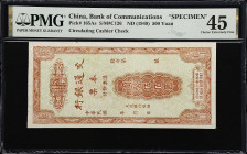 CHINA--REPUBLIC. Bank of Communications. 500 Yuan, ND (1949). P-165As. Specimen. PMG Choice Extremely Fine 45.
Circulating Cashier's Cheque. Vertical...