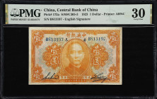 CHINA--REPUBLIC. Central Bank of China. 1 Dollar, 1923. P-172a. S/M#C305-3. PMG Very Fine 30.
Kwangtung, serial number B813197. Orange on multicolour...