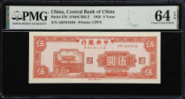 CHINA--REPUBLIC. Central Bank of China. 5 Yuan, 1945. P-376. S/M#C303-2. PMG Choice Uncirculated 64 EPQ.
Issued for the Nine Northeastern Provinces, ...